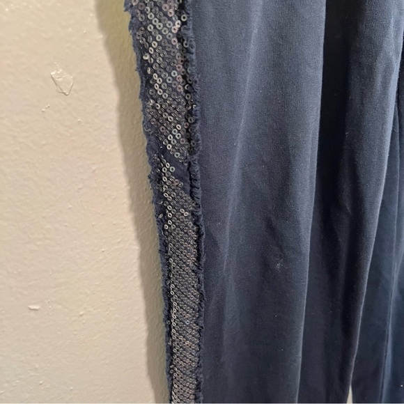 Navy Blue Sweatpants Sequin Side Stripes - Picture 7 of 10